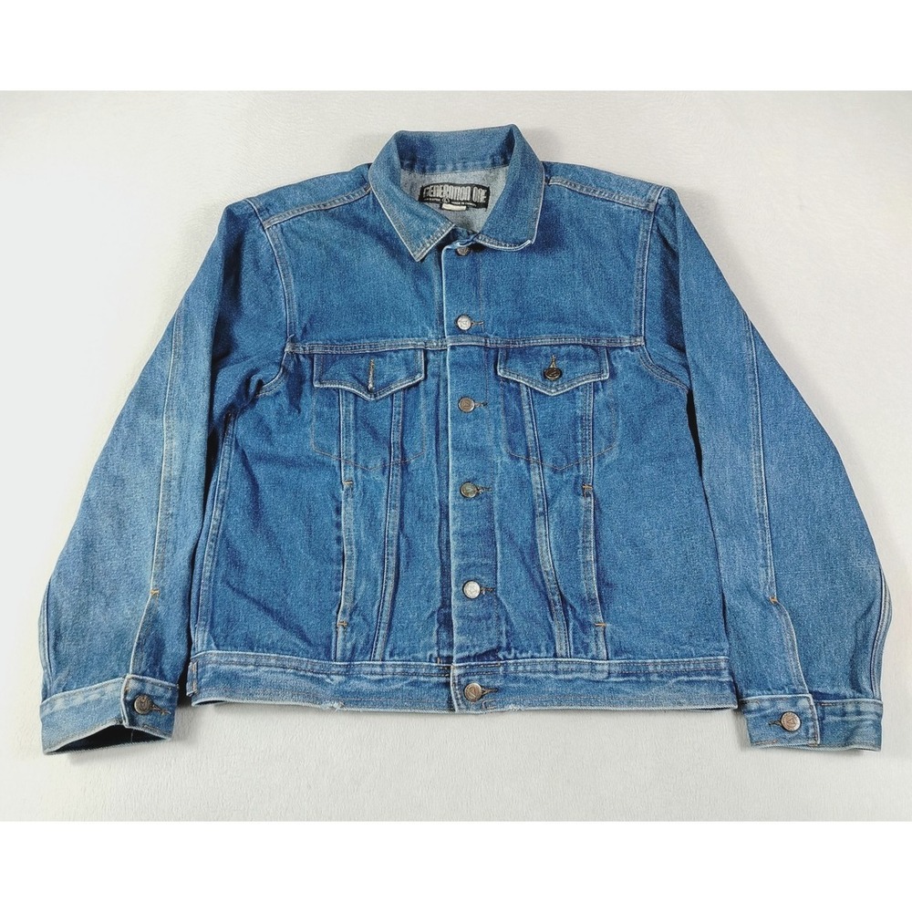 Vintage Generation One‎ Denim Bomber Jacket Mens Large Blue Workwear Trucker